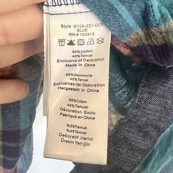 Jach's Girlfriend Blue Plaid Shirt Dress/Tunic - Size: Medium - Picture 6 of 9